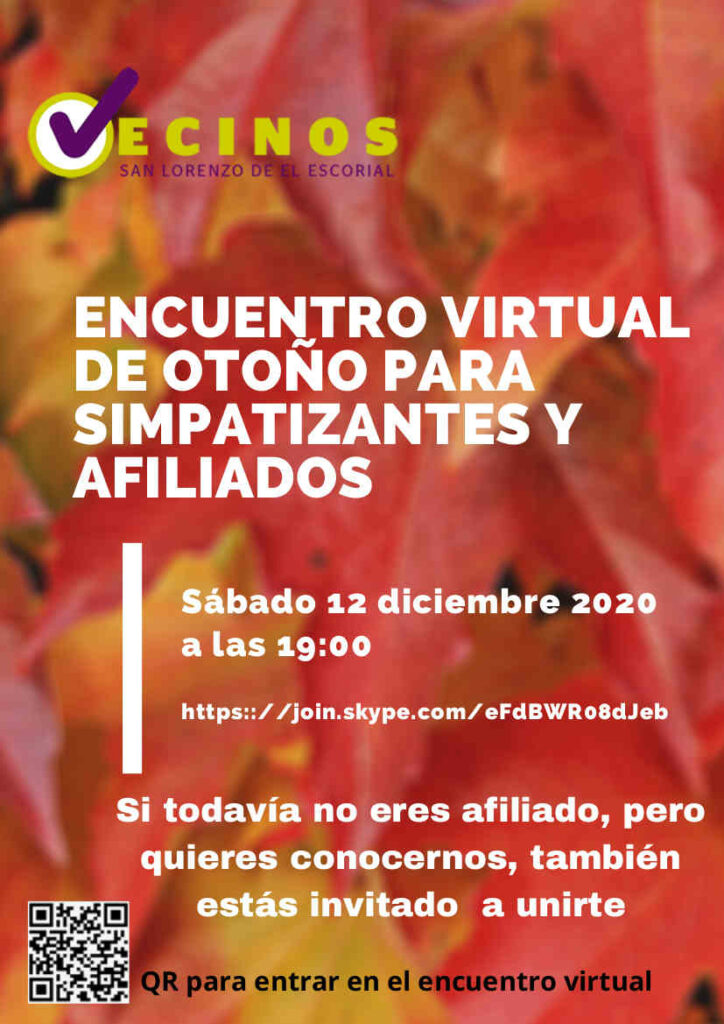 Encuentro de otoño para afiliados, simpatizantes y quien esté interesado. Sábado 12 de diciembre a las 19:00.